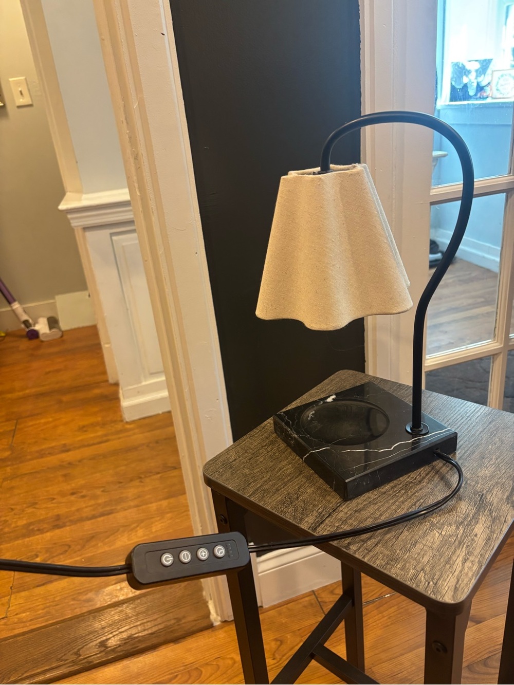 Modern Black Table candle warmer with Cream Shade